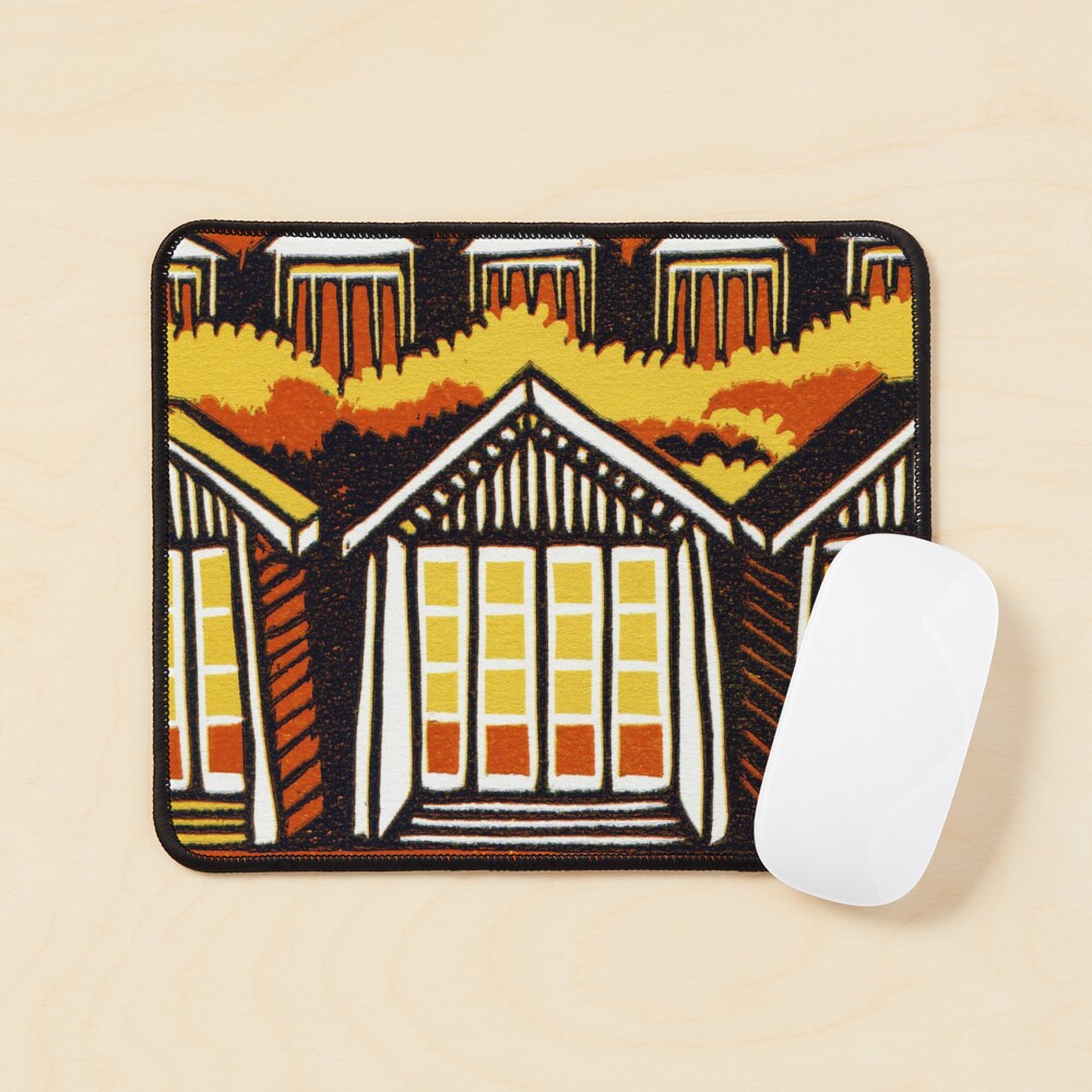 Beach Huts - Summer - Original Linocut by Francesca Whetnall Mouse Pad
