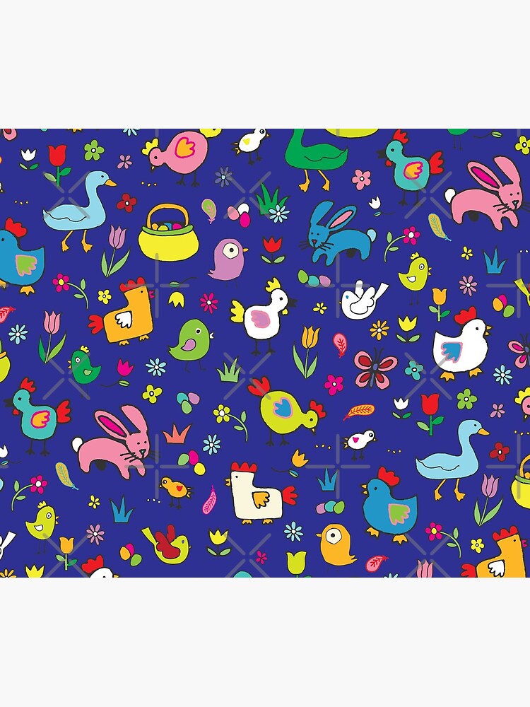 Spring Chicks and Bunnies - Blue - cute Easter pattern by Cecca Designs by Cecca-Designs