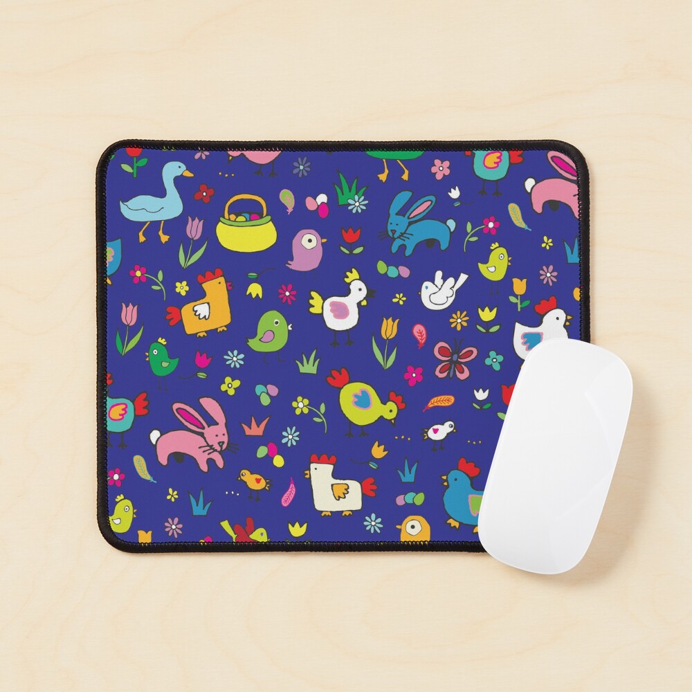 Spring Chicks and Bunnies - Blue - cute Easter pattern by Cecca Designs Mouse Pad