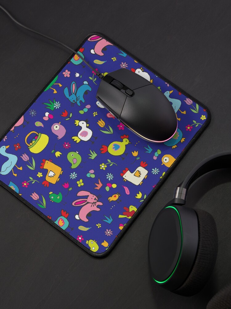 Alternate view of Spring Chicks and Bunnies - Blue - cute Easter pattern by Cecca Designs Mouse Pad