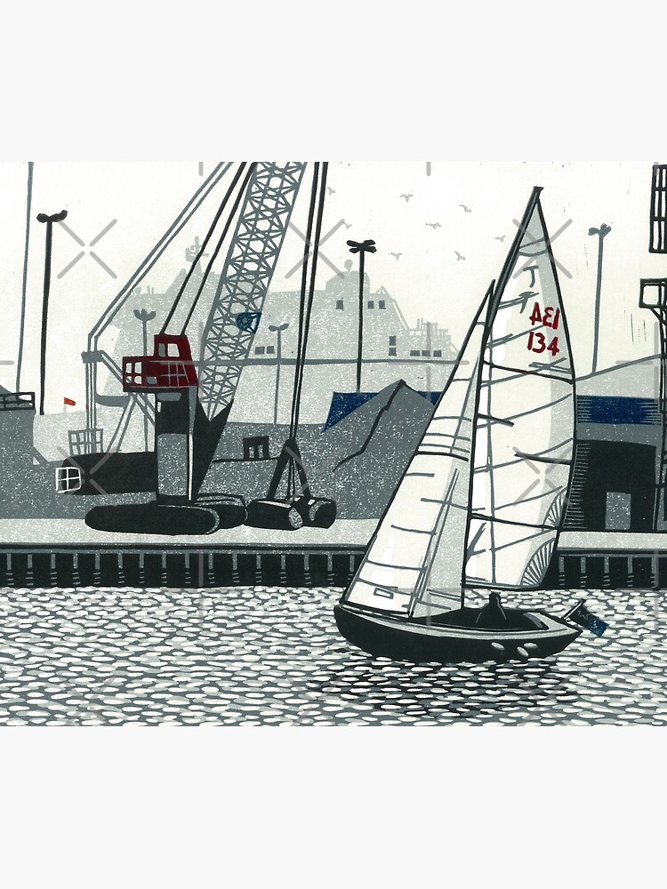 Poole Quay - Original linocut by Francesca Whetnall by Cecca-Designs