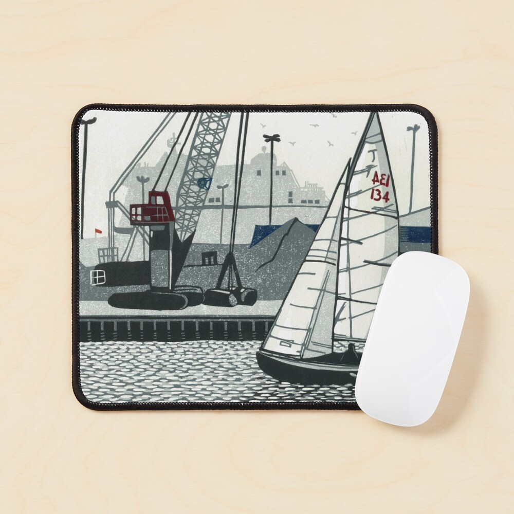 Poole Quay - Original linocut by Francesca Whetnall Mouse Pad