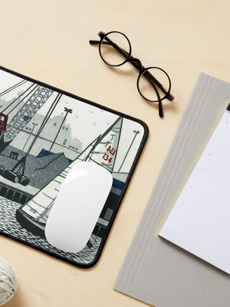 Alternate view of Poole Quay - Original linocut by Francesca Whetnall Mouse Pad
