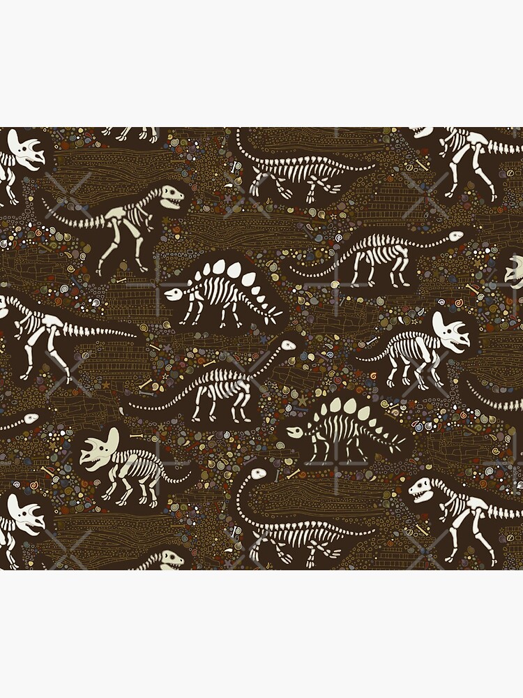 Dinosaur Fossils - cream on brown - Fun graphic pattern by Cecca Designs by Cecca-Designs