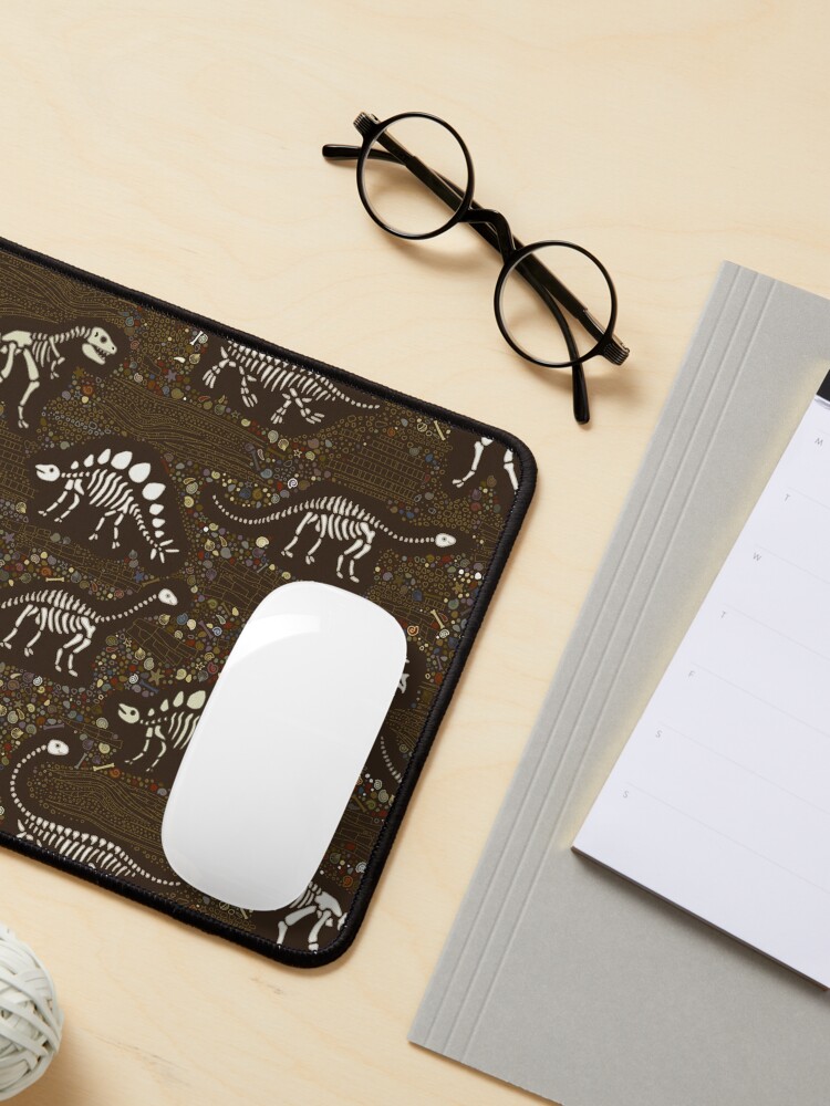Alternate view of Dinosaur Fossils - cream on brown - Fun graphic pattern by Cecca Designs Mouse Pad