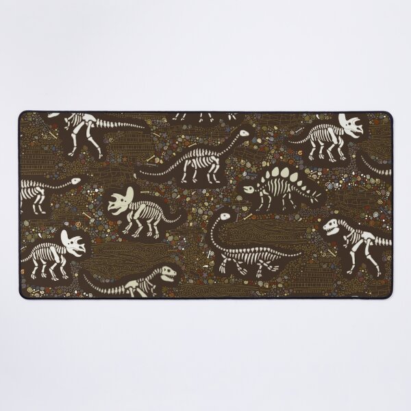 Dinosaur Fossils - cream on brown - Fun graphic pattern by Cecca Designs Desk Mat
