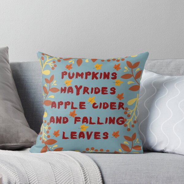 Item preview, Pumpkins Hayrides Apple Cider And Falling Leaves Throw Pillow designed and sold by Dragsma ⭐⭐⭐⭐⭐.