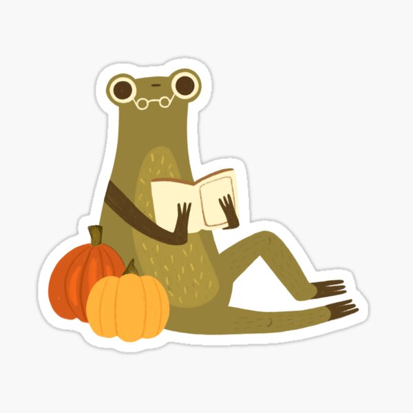 Cute frog reading a book Pumpkin version Sticker