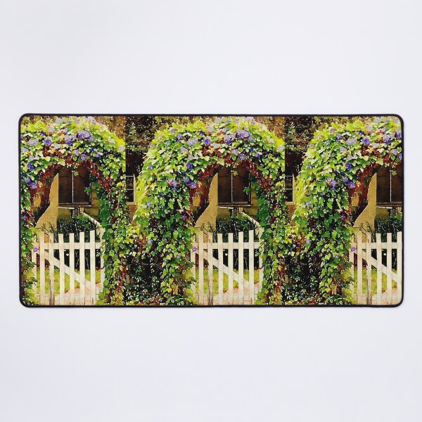 Morning Glory Gate in Watercolor Desk Mat