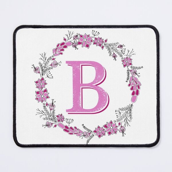 Item preview, B initial with pretty floral circle. Pink version. designed and sold by sugarrosekitch.
