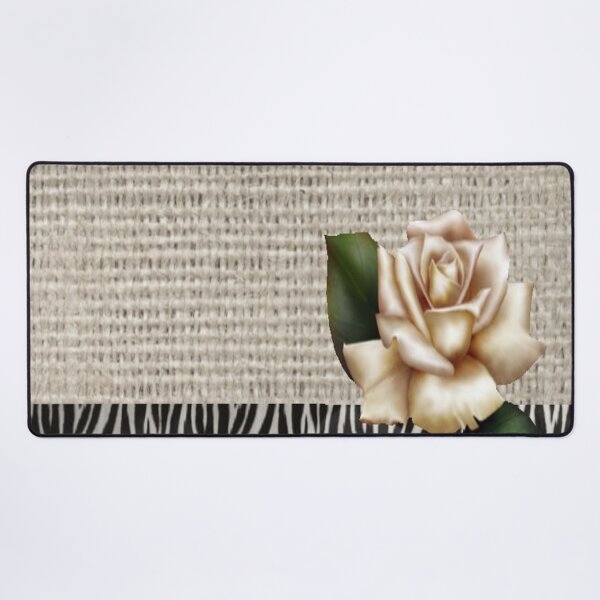 Item preview, 1980s Chic Zebra print rustic burlap botanical floral white rose  designed and sold by LEILA ART SPACE.