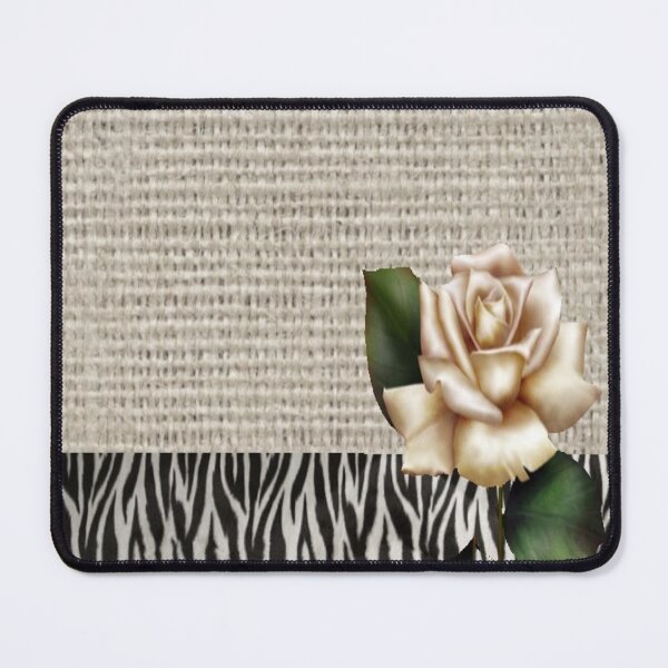 Item preview, 1980s Chic Zebra print rustic burlap botanical floral white rose  designed and sold by LEILA ART SPACE.