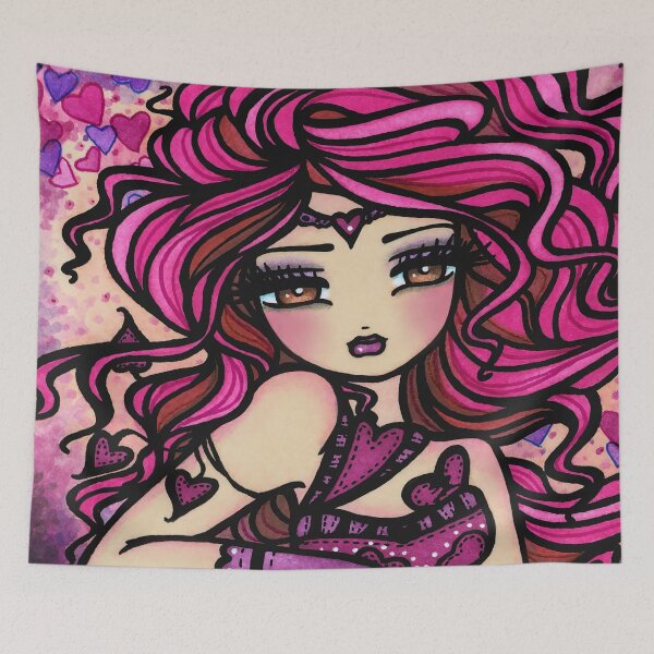 Item preview, Pink Haired Valentine Goddess Heroine Whimsical Fantasy Art  designed and sold by hannahlynnart.
