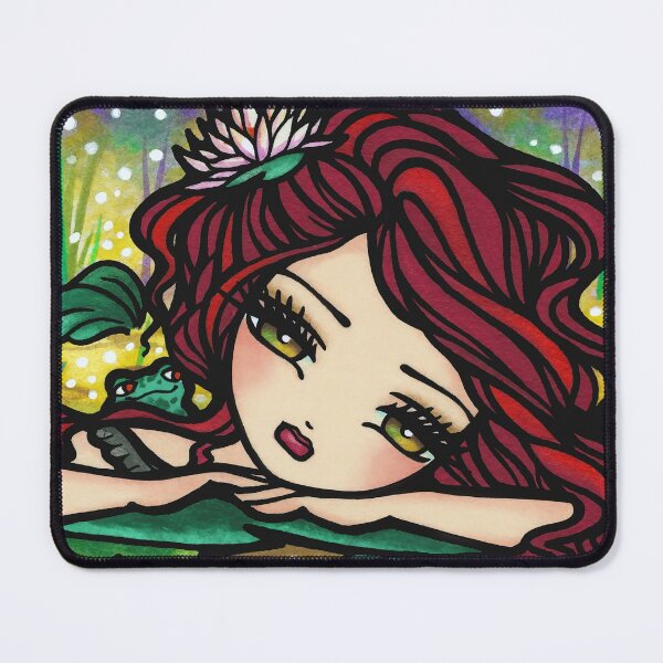 Item preview, Red Haired Mermaid in Whimsical Firefly Pond Fantasy Art designed and sold by hannahlynnart.