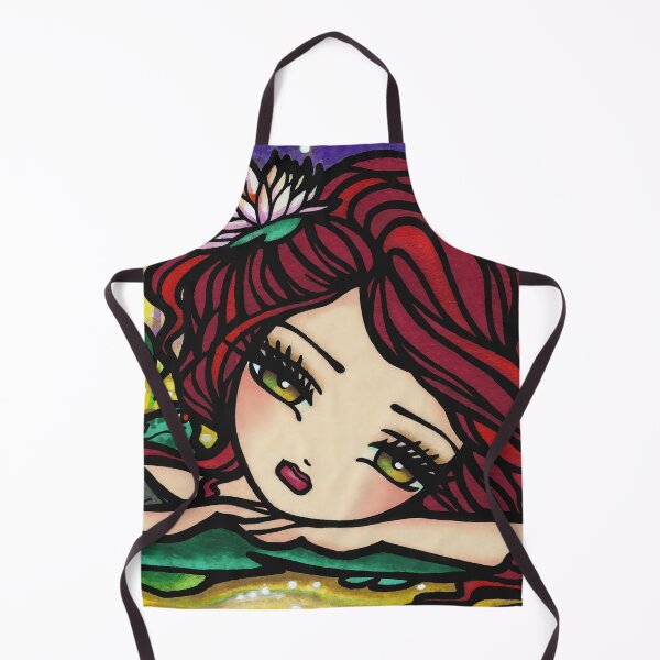 Item preview, Red Haired Mermaid in Whimsical Firefly Pond Fantasy Art designed and sold by hannahlynnart.
