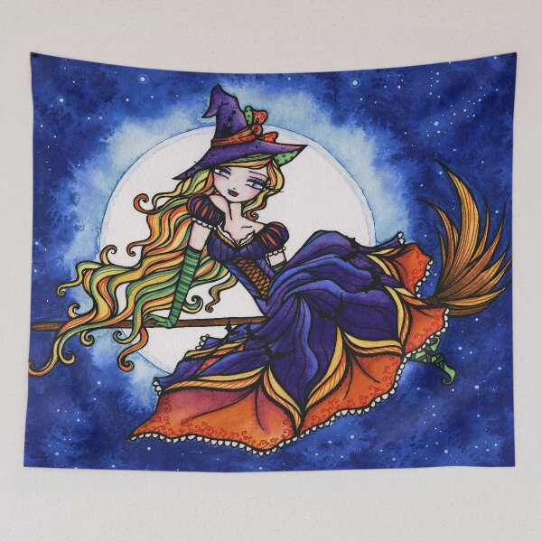 Item preview, Colorful Halloween Witch Night Sky Fantasy Art designed and sold by hannahlynnart.