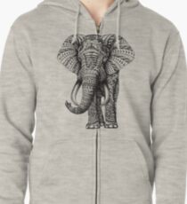 Verzierter Elefant Hoodie mit Reißverschluss
