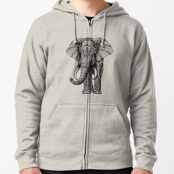 Ornate Elephant Zipped Hoodie