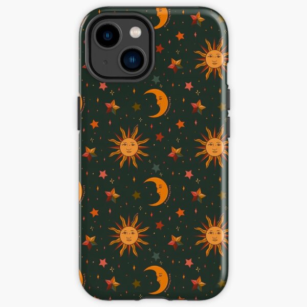 Folk Moon and Star Print in Teal iPhone Tough Case