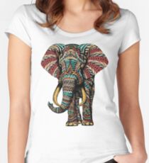 Verzierter Elefant (Farbversion) Tailliertes Rundhals-Shirt