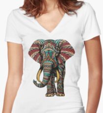 Ornate Elephant (Color Version) Women's Fitted V-Neck T-Shirt