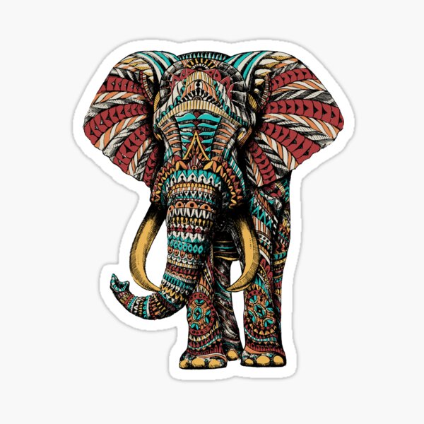 Ornate Elephant (Color Version) Sticker