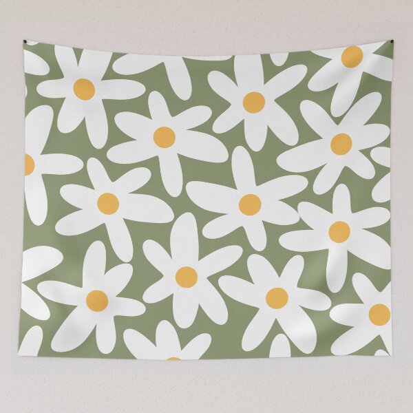 Item preview, Daisy Time Floral Pattern Sage Green White Mustard Yellow designed and sold by kierkegaard.