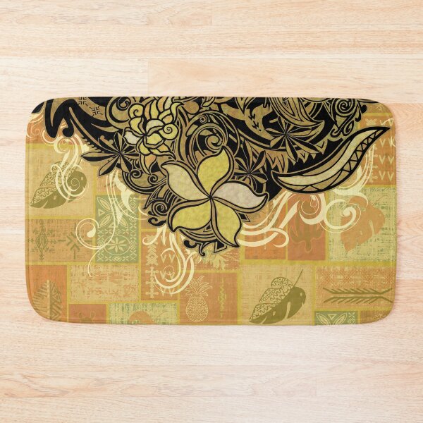 Item preview,  Hawaiian Black Overlay With Sunset Orange Village Tiare Tapa Artboard  designed and sold by sunnthreads.