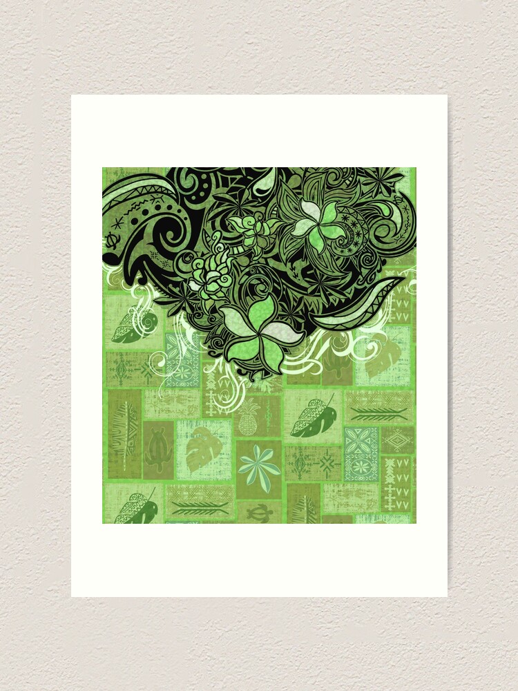 "Hawaiian Black Overlay With Green Village Jungle Tiare Tapa Artboard