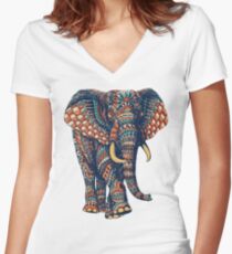 Verzierter Elefant v2 (Farbversion) Tailliertes T-Shirt mit V-Ausschnitt