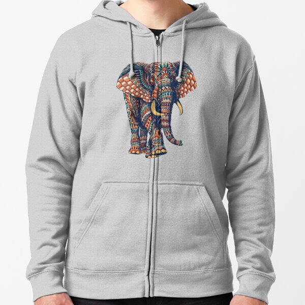 Ornate Elephant v2 (Color Version) Zipped Hoodie