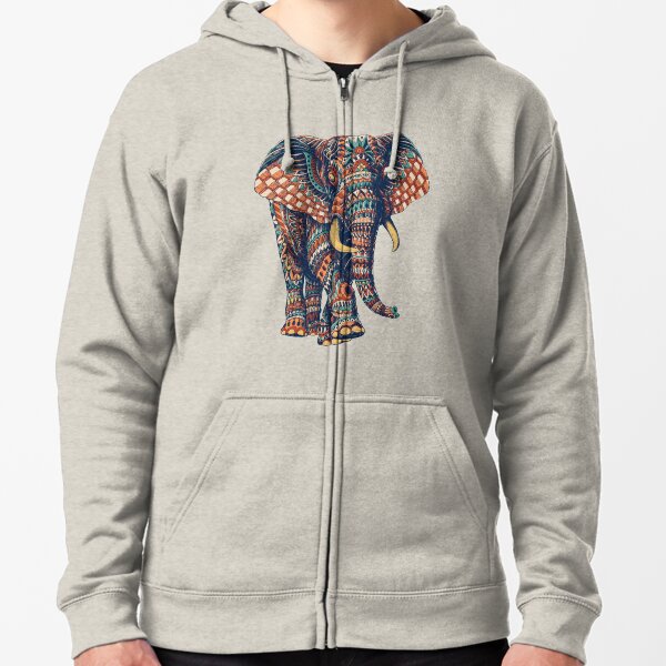 Ornate Elephant v2 (Color Version) Zipped Hoodie