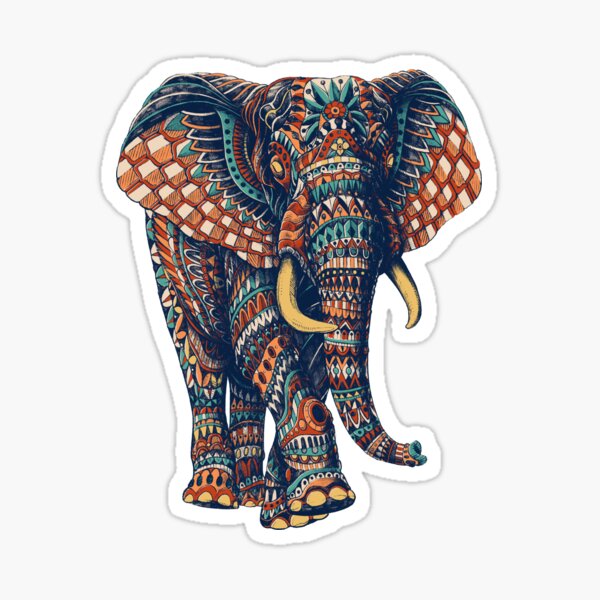 Elefante adornado v2 (versión en color) Pegatina