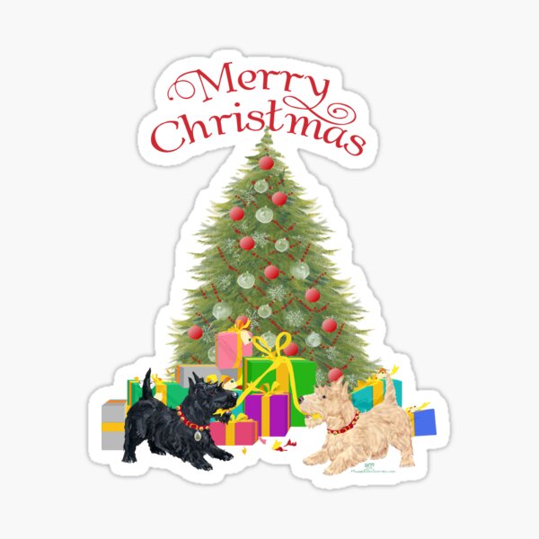 Wheaten and Black Scottish Terriers at Christmas Sticker
