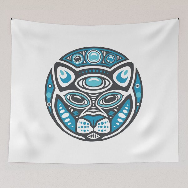 Item preview, Cat Shamanic Animal Emblem - Grey Blue designed and sold by Quire.