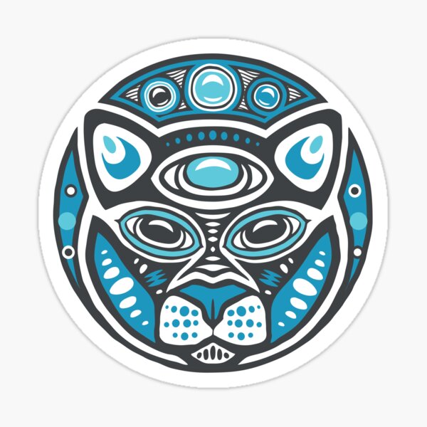 Cat Shamanic Animal Emblem - Grey Blue Sticker