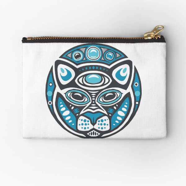 Cat Shamanic Animal Emblem - Grey Blue Zipper Pouch