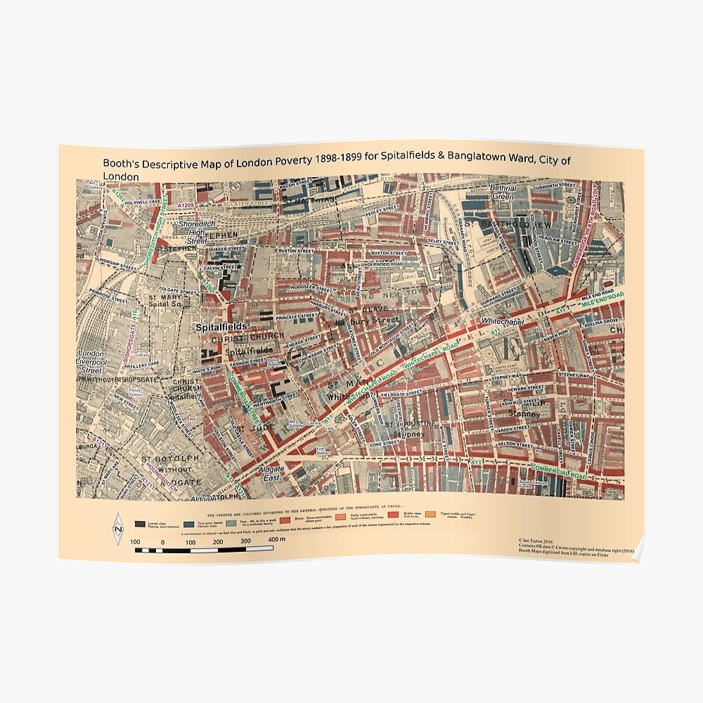 Booth S Map Of London Poverty For Spitalfields Banglatown Ward City   Poster,840x830,f8f8f8 Pad,1000x1000,f8f8f8.u1 