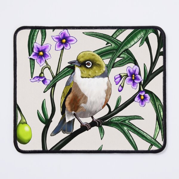 Silver Eye in Kangaroo Apple #1 by Australian artist Laural Retz Mouse Pad