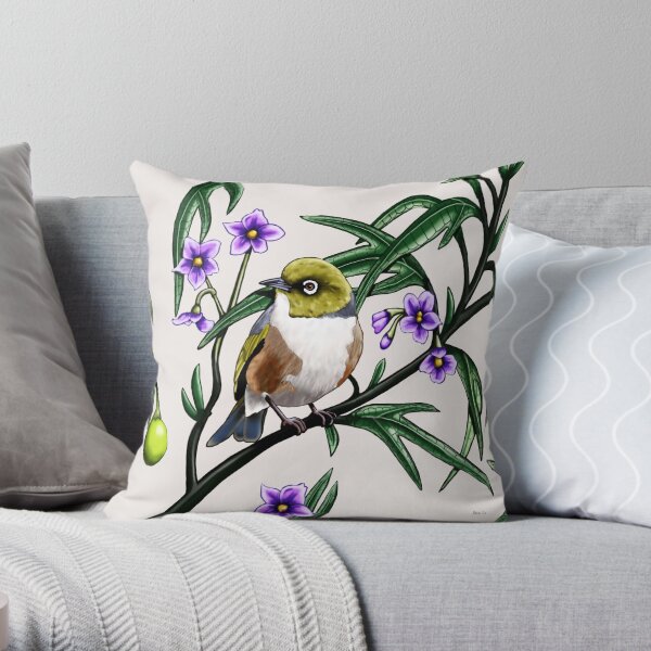Silver Eye in Kangaroo Apple #1 by Australian artist Laural Retz Throw Pillow
