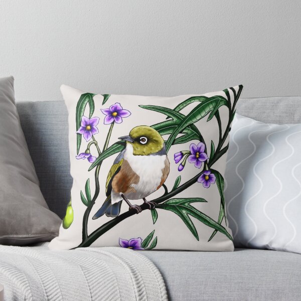 Silver Eye in Kangaroo Apple #1 by Australian artist Laural Retz Throw Pillow