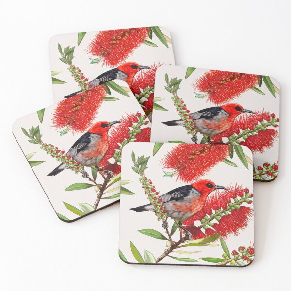 Item preview, Scarlet Honeyeater in Callistemon #1 by Australian artist Laural Retz designed and sold by Laural Retz.