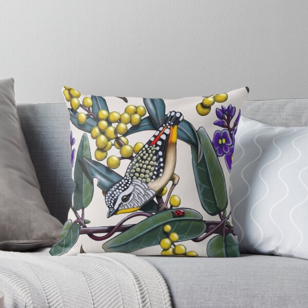Happy Wandering Pardalote by Australian artist Laural Retz Throw Pillow
