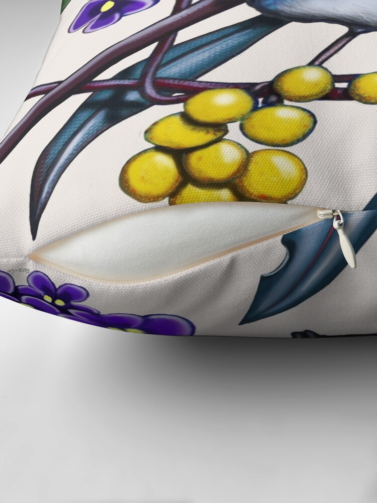Thumbnail 2 of 4, Pillow, Happy Wandering Blue Wren by Australian artist Laural Retz designed and sold by lauralretz.