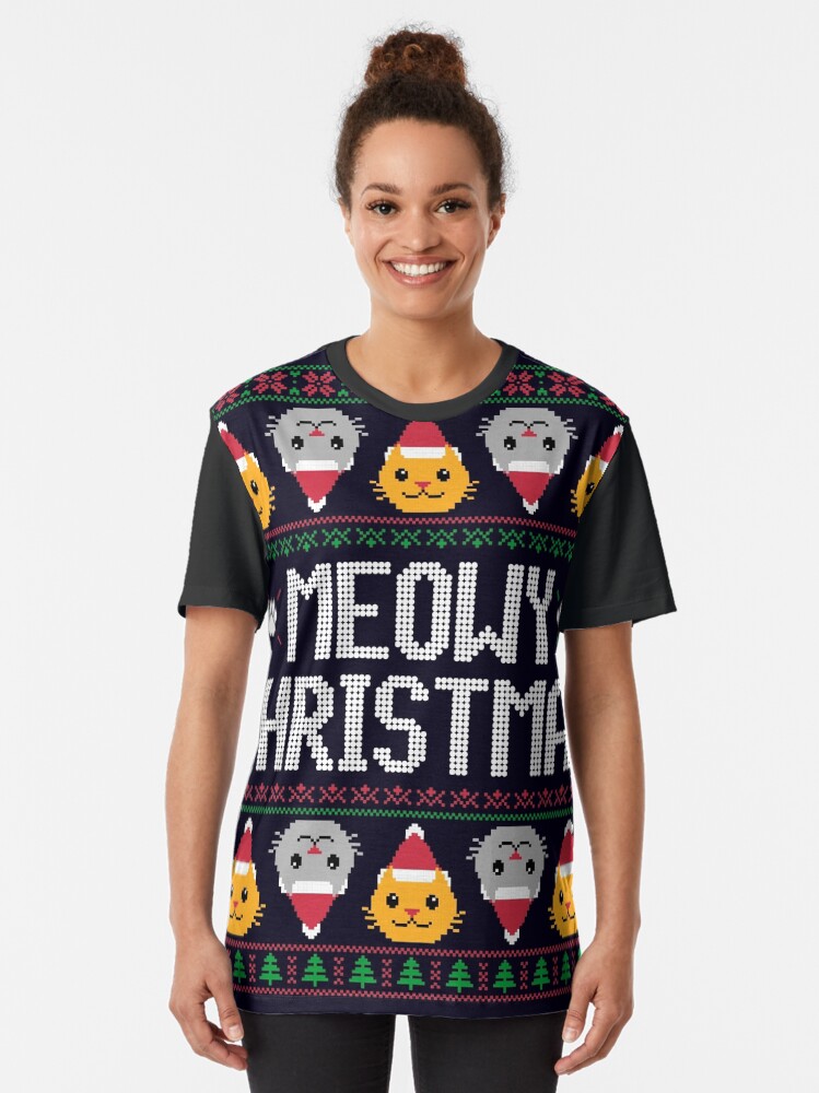 Thumbnail 2 von 5, Grafik T-Shirt, Hässlicher Weihnachtspullover - Cat designt und verkauft von VomHaus.