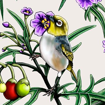 Artwork thumbnail, Silver Eye in Kangaroo Apple #2 by Australian artist Laural Retz by Laural Retz