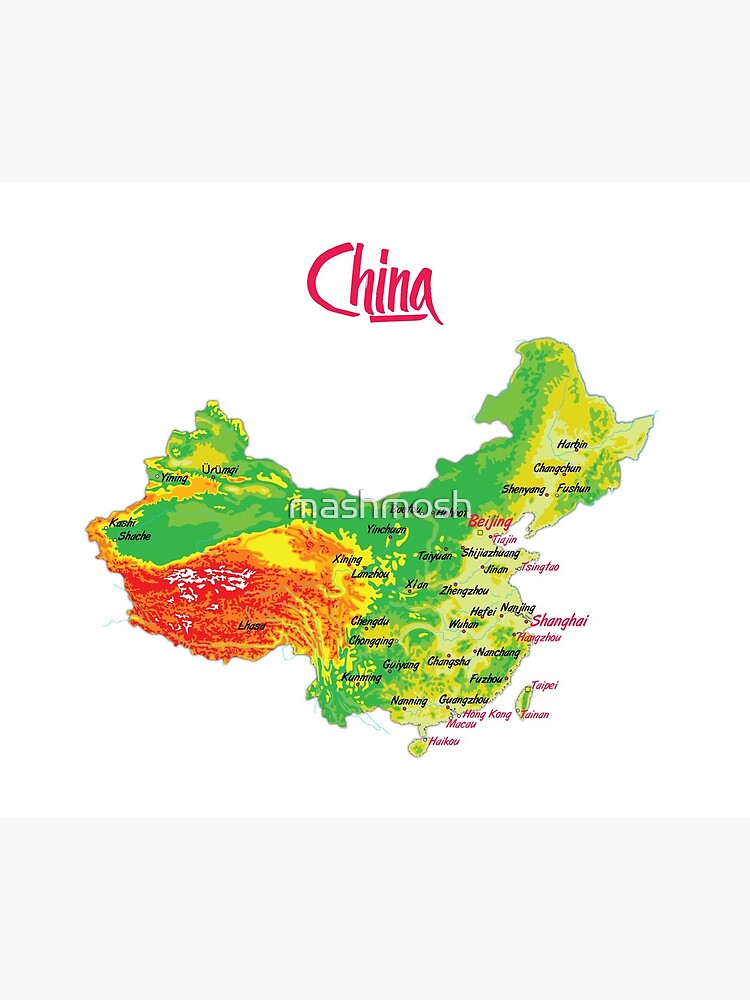 "China physical map topographic map of China Borders, Capitals and