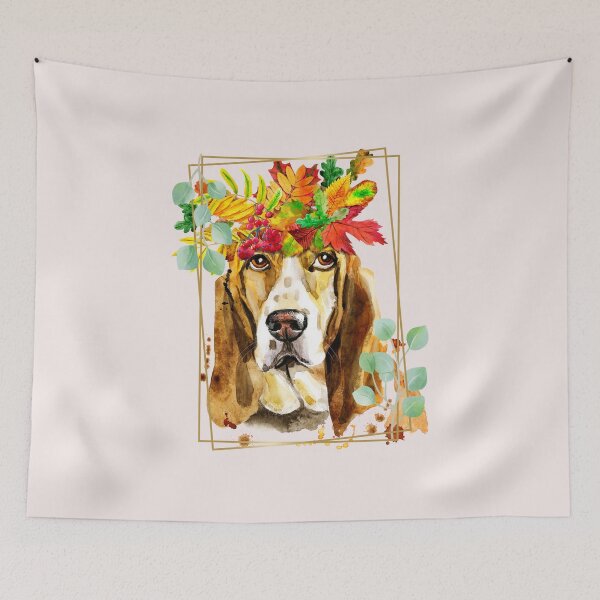 Item preview, Watercolor Bassett Hound with Colorful Leaves designed and sold by Peter Stawicki.