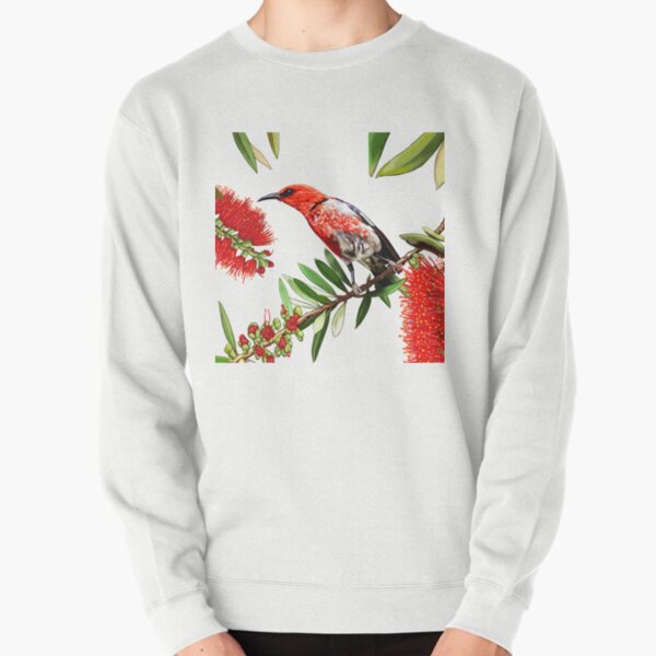 Scarlet Honeyeater in Callistemon #2 by Australian artist Laural Retz Pullover Sweatshirt
