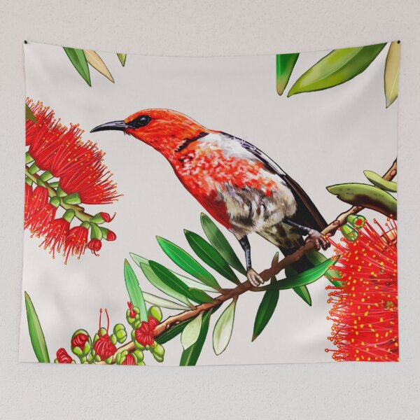 Item preview, Scarlet Honeyeater in Callistemon #2 by Australian artist Laural Retz designed and sold by Laural Retz.
